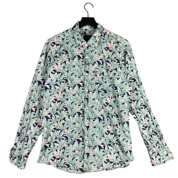 American Eagle Men’s Green Hawaiian Floral Button Down Long Sleeve Shirt M - Picture 1 of 7